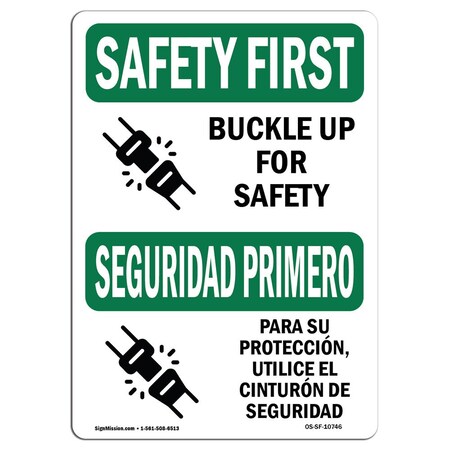 Signmission OSHA Sign, Buckle Up For Bilingual, 5in X 3.5in Decal, 10PK, 3.5" W, 5" L, Landscape, PK10 OS-SF-D-35-L-10746-10PK